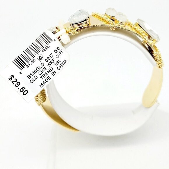 M. Haskell For INC Gold Tone Cuff Bracelet Chain Wrapped Big Rhinestones NWT - Picture 4 of 8